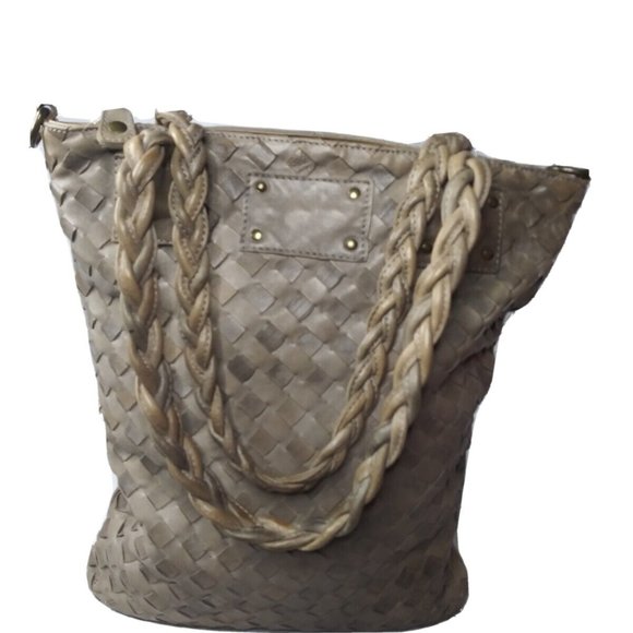 LANGELLOTTI Woven Leather Tote Bag Large Italian Leather Handbag Retail $375 - Picture 4 of 8
